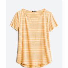 Never Worn. Adorable Mustard Yellow Top With White Stripes. Button Back Detail. Short Sleeve With Scoop Neckline. Striped Crew Neck Top With Buttons, Striped Tops With Buttons, Everyday Striped Buttoned Tops, Everyday Striped Tops With Buttons, Everyday Spring T-shirt With Buttons, Mustard Yellow Top, Pink Clover, Simple Tees, Yellow Top