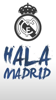 the real madrid logo is shown in blue and white with black ink on it, as well as an image of a crown