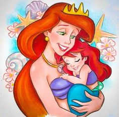 the little mermaid is hugging her mother