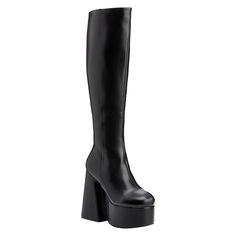 Hate You Platform Knee High Boots in Black faux leather. These platform boots feature a minimalist design with a flared heel, for a classic look. Made with eco-friendly materials and 100% cruelty-free, these platform boots are as ethical as they are chic. Vegan PU Leather: delicately wipe with a clean, damp cloth. For stubborn marks, you can add some mild detergent to the cloth.  Do not bleach. Avoid contact with any substance containing oil or alcohol, and do not use any abrasive cleaning produ Platform Knee High Boots, Gifts For New Mums, Wide Calf, Pearl Jewellery Earrings, Platform Boots, Cleaning Products, Gifts For New Moms, Black Faux Leather, Badger