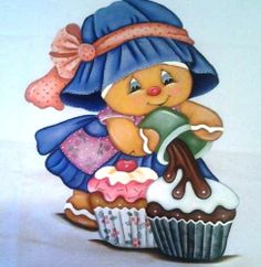 a painting of a teddy bear sitting on top of a cupcake