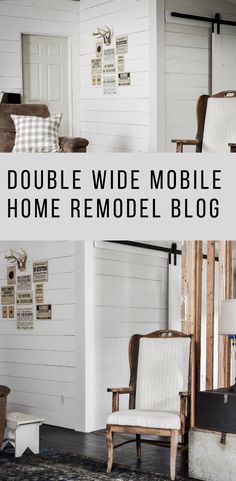 the words double wide mobile home remodel blog are in front of white walls