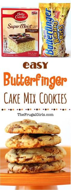 easy butterfingerger cake mix cookies are stacked on top of each other