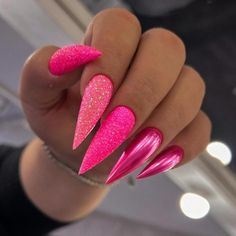 23+ Stunning Pink Chrome Nail Ideas For 2024 - DrExplains Pink Chrome Nail, Chrome Nail Ideas, Pink Stiletto Nails, Dark Pink Nails, Pink Chrome Nails, Glitter Nails Acrylic, Pink Glitter Nails, Hot Pink Nails, Pink Chrome