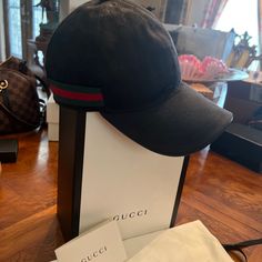 Add A Touch Of Luxury To Your Casual Look With This Authentic Gucci Black Original Gg Canvas Signature Web Baseball Cap. Crafted In Italy, This Pre-Owned Cap Features The Iconic Gg Monogram Pattern And Signature Web Stripe. It Is Made Of Durable Canvas Material With An Adjustable Strap For A Comfortable Fit. Perfect For The Summer And Spring Season, This Designer Cap Is A Must-Have Accessory For Any Fashion-Forward Man. Whether You're Running Errands Or Enjoying A Day Out, Make A Statement With This Stylish Gucci Cap. Authentic Worn 1-2 Times Purchase From International Mall Ad Gucci Gucci Casual Baseball Cap With Curved Brim, Classic Gucci Baseball Cap, Luxury Gucci Cap, Luxury Gucci Snapback Hat, Luxury Gucci Baseball Cap, Gucci Cap, Designer Caps, Gucci Accessories, Gucci Black