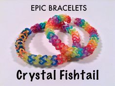 two bracelets that are made out of rainbow colored plastic beads with the words epic bracelets crystal fishtail