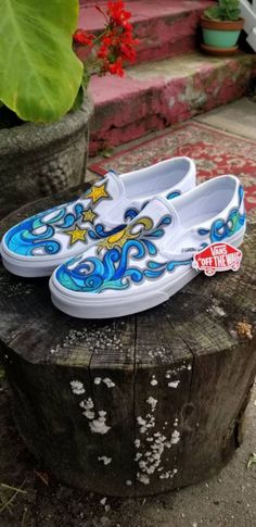 CUSTOM Vans Slip on Sneakers - Etsy Artistic Hand Painted Slip-on Sneakers, Casual Custom Artwork Slip-on Sneakers, Artistic Blue Sneakers With Custom Artwork, Casual Hand Painted Slip-on Custom Sneakers, Hand Painted Slip-on Casual Sneakers, Artistic Hand Painted Slip-on Custom Sneakers, Casual Hand Painted Slip-on Sneakers, Artistic Hand-painted Slip-on Sneakers, Artistic White Custom Slip-on Sneakers