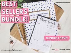 the best seller's bundle is on top of a desk with notebooks and pens