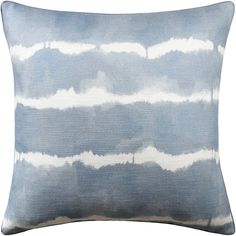 a blue and white pillow with clouds on the back in watercolor style, isolated against a white background