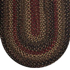 an oval rug with red and black stripes