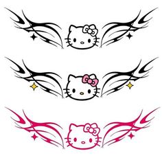 three hello kitty tattoos on white background