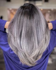 Long Salt-and-Pepper Hair with Layers Trending In 2023, Pepper Hair, Gray Hair Styles, Pompadour Style, Gray Balayage, Grey Hair Over 50, Salt And Pepper Hair