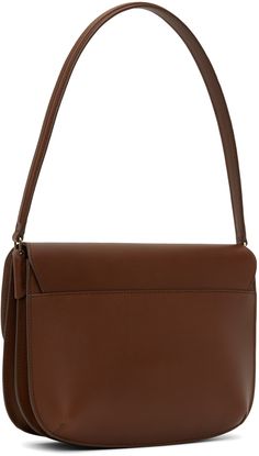 Vegetable-tanned buffed leather shoulder bag in tan. · Fixed shoulder strap · Logo stamp at face · Accordion panel at sides · Magnetic press-stud flap · Two-compartment interior · Canvas lining · Gold-tone hardware · H7 x W9.5 x D2.5 Supplier color: Noisette Classic Brown Baguette Bag With Top Handle, Brown Calf Leather Flap Bag For Everyday Use, Classic Brown Baguette Bag, Classic Brown Calf Leather Flap Bag, Timeless Brown Flap Bag For Office, Classic Brown Leather Baguette Bag, Brown Saddle Shoulder Bag With Smooth Grain, Business Cognac Saddle Shoulder Bag, Brown Calf Leather Shoulder Flap Bag