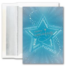 a greeting card with the word happy new year written in different languages and stars on it