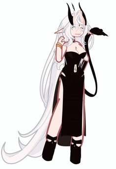 an anime character with long white hair and black clothes, holding a glass in her hand