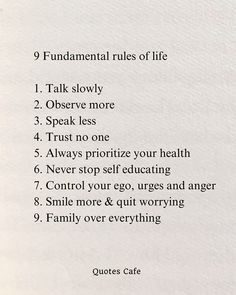 a poem written in black and white with the words,'9 rules of life '