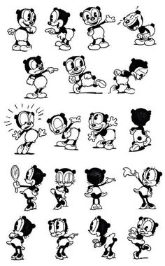 various cartoon character poses and expressions from the 1950's to 1970's by person