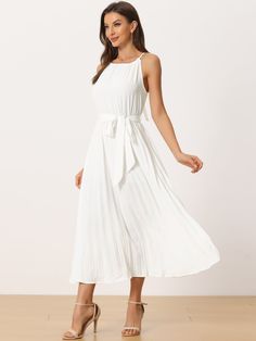 Shop Allegra K for women's sleeveless halter neck belted a-line cocktail pleated dress you are looking for, get more women's dresses for yourelf. Order now! Free Returns! Outdoor Date, Belted Maxi Dress, Elegant Suit, Maxi Bodycon Dress, Dress Comfortable, Midi Sundress, Midi Slip Dress, Belted Midi Dress, Mini Skater Dress