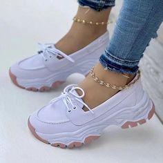 Shoes For Women Summer Platform Sport Casual Shoes Lace-up Flats Size 43 Comfort Non Slip Women Loafers Vulcanize Shoes Womens Shoes Flats, Shoes For Women Summer, Sport Shoes Design, Loafers Fashion, Women Loafers, Crewneck Sweatshirt Women, Comfort Shoes Women, Orthopedic Shoes, Lace Up Flats