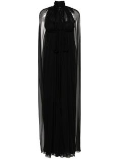 Alberta Ferretti Silk Maxi Dress - Farfetch Dress With Cape, Maxi Dress Black, Versace Outfit, Yoko London, Silk Maxi, Designer Drapes, City Dress, Extra Long Sleeves, Silk Gown