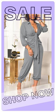 Grey Fashion Casual Solid Turndown Collar Regular Jumpsuits Gray Solid Color Jumpsuit For Spring, Gray Jumpsuits And Rompers For Spring, Spring Gray Solid Color Jumpsuit, Lace Lingerie Outfit, Lingerie Outfit Night, Purple And Gold Dress, Hot Jumpsuits, Red Dress Short, Lingerie Outfits