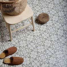 a pair of slippers sitting on top of a chair next to a ball of twine