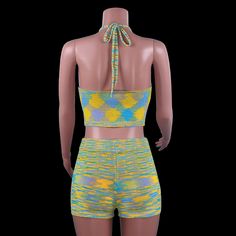 Club Fashion Outfits Rainbow Halter Cut Out Top And Shorts OUT0840 Casual Multicolor Two-piece Bottoms, Multicolor Two-piece Bottoms For Summer, Yellow Two-piece Bottoms For Spring, Summer High Waist Two-piece Bottoms, Trendy Two-piece Summer Bottoms, Fitted Two-piece Bottoms For Summer, Fitted Two-piece Shorts For Spring, Fitted Two-piece Summer Bottoms, Vacation Two-piece Short Bottoms