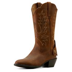 The Heritage R Toe EZ Zip™ Adaptive Western Boot is specifically designed for cowgirls, ranchers, and riders with limb loss or other foot complications. Engineered for comfort with classic Western styling, it's a big step toward making Ariat boots wearable for all. Heritage R Toe EZ Zip Western Boot | Product Features : 0 : ATS® technology provides ergonomic support on uneven terrain, 1 : Duratread™ sole provides maximum wear resistance, 2 : Ariat is including you in its dedication to environmen Country Style Distressed Brown Boots For Ranch, Country Style Boots With Reinforced Toe For Ranch, Classic Distressed Brown Boots For Ranch, Brown Leather Boots For Country Events, Western Moto Boots With Reinforced Toe For Ranch, Country Style Snip Toe Work Boots For Rodeo, Distressed Brown Snip Toe Boots For Rodeo, Rugged Snip Toe Riding Boots, Rustic Work Boots For Ranch In Fall