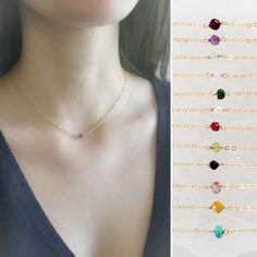 This tiny birthstone bead necklace makes a thoughtful and affordable gift for anyone!• T H E • D E T A I L S • • Choose from Sterling silver, Gold fill or Rose gold fill• Size of birthstone beads vary from 4mm to 5.5mm• Tiny gemstone bead is wire wrapped • Sparkling cable chain finished with a  Spring style clasp & our signature blue bead*• Thoughtfully packaged & ready for gift giving!• Handmade, just for you, in our sunny California Studio• Our 365 Guarantee: Our jewelry is guaranteed Dainty 14k Gold Filled Birthstone Necklace With Delicate Chain, Dainty Gold Tarnish-resistant Birthstone Necklace, Dainty Heart-shaped Birthstone Necklace With Gemstone, Dainty 14k Gold-filled Birthstone Charm Necklace, Rose Gold Birthstone Charm Necklace, 14k Gold Filled, Delicate Gold Chain, Jewelry Delicate, Crescent Moon Earrings, Sunny California