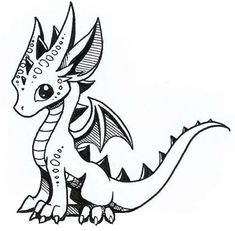 a black and white drawing of a dragon