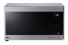 a stainless steel microwave oven with the door open and timer on it's side