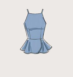 a drawing of a blue dress with ruffles on the bottom, and an open back