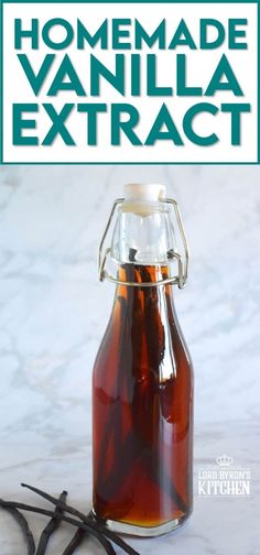 homemade vanilla extrat syrup in a glass bottle