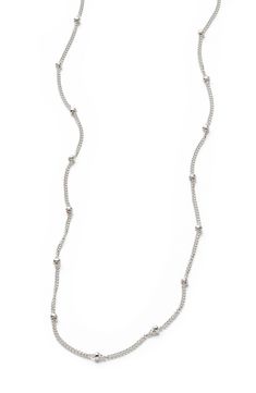 Beaded stations appear to float on this delicate chain necklace that'll add some celestial shine to your everyday ensembles. Sterling silver or 14k-gold fill Made in the USA Dainty Sterling Silver Station Necklace With Delicate Chain, Delicate Silver Chain Necklace With Satellite Chain, Silver Sterling Station Necklace With Delicate Chain, Silver Satellite Chain Necklace For Everyday, Delicate Sterling Silver Station Necklace, Adjustable Silver Satellite Chain Necklace, Made By Mary, Delicate Chain, Float