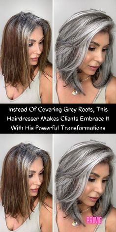 Grey Hair Lowlights, Amazing Gray, Covering Grey Roots, Grey Hair Over 50, Grey Hair Coverage, Grey Hair Transformation, Grey White Hair, Grey Hair Inspiration, Covering Gray Hair