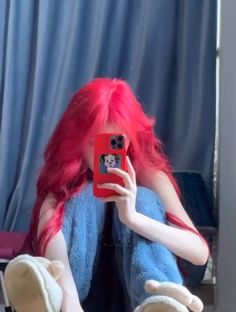 Dyed Red Hair Aesthetic, Red Dyed Hair Aesthetic, Red Pink Hair Aesthetic, Pink Red Hair, Girl With Pink Hair Aesthetic, Neon Pink Hair Aesthetic, Chica Cool, Red Hair Inspo, Bright Red Hair