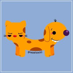 an orange cat and dog are standing together on a blue background with the words,