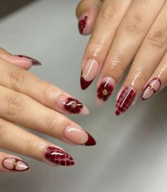 Maroon Nails, Cherry Nails, Girly Acrylic Nails, Nail Art Ideas, Dream Nails, Funky Nails