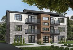 an artist's rendering of a two story apartment building