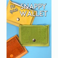 two small wallets with the words snappy wallet written on one side and an empty wallet in the other