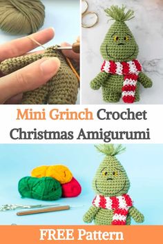 mini crochet christmas amigurmi is shown with the instructions to make it