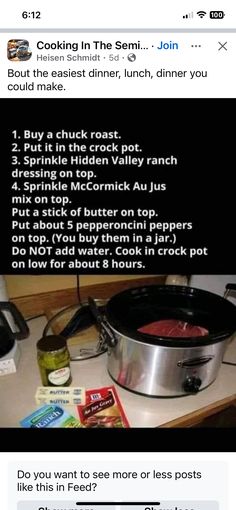 an image of food cooking in the slow cooker with text overlaying it