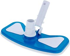 a blue and white toothbrush holder on a white background with clippings to it