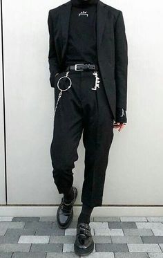 Styl Grunge, Aesthetic Outfits Men, Shirt Diy, Black Suit, Pinterest Fashion, Streetwear Men Outfits, Urban Wear, Goth Outfits