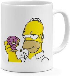 the simpsons is eating a donut and drinking coffee