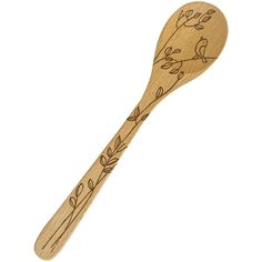 a wooden spoon with birds on it