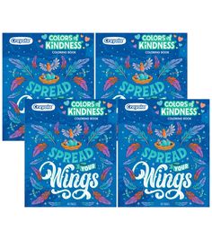 four packs of coloring books with the words spread your wings on them