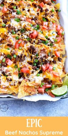 a casserole dish with beef nachos and cheese