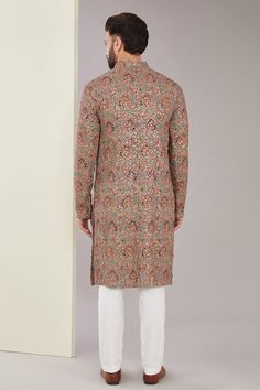 Multicolor full sleeve kurta with floral print and thread, sequin work. - Aza Fashions Festive Long Sleeve Bandhgala With Multicolor Embroidery, Festive Long Sleeve Bandhgala With Floral Print, Festive Long Sleeve Embroidered Bandhgala, Multicolor Long Sleeve Kurta With Floral Print, Multicolor Long Sleeve Sherwani With Floral Embroidery, Multicolor Floral Print Long Sleeve Kurta, Multicolor Long Sleeve Floral Kurta, Multicolor Long Sleeve Floral Print Kurta, Long Sleeve Kurta With Multicolor Embroidery And Floral Print