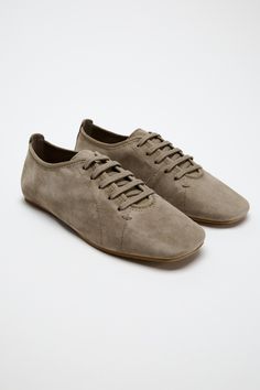 LEATHER DERBY SHOES - Taupe Gray | ZARA United States Spring Suede Leather Shoes With Plain Toe, Suede Lace-up Shoes With Rubber Sole And Round Toe, Suede Lace-up Shoes With Rubber Sole For Work, Casual Suede Lace-up Shoes With Rubber Sole, Classic Suede Lace-up Shoes With Leather Sole, Spring Suede Lace-up Loafers, Spring Suede Lace-up Flat Heel Shoes, Casual Suede Lace-up Shoes With Stitched Sole, Spring Suede Lace-up Shoes With Flat Heel